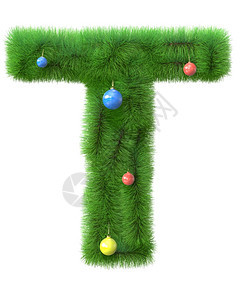 诺埃尔T字母由白背景上隔绝的圣诞树枝组成冷杉制作图片