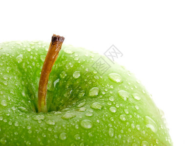 白色背景上孤立的新鲜苹果Name水滴甜的绿色图片