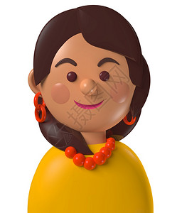 橙简单的卡通字符3davatar年轻拉丁美洲棕色头发女可爱的图片