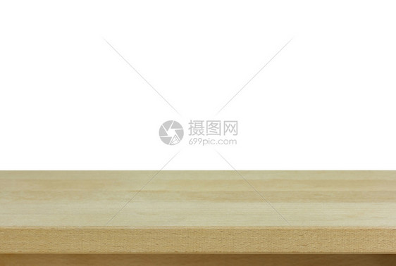 白色的木材上孤立的空木制表格棕色的图片