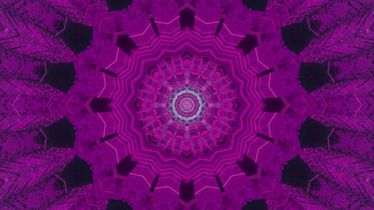 通道幻想3d插图视角觉抽象背景对称蕾丝kaleidoscoscopic模式和圆形花粉中心以纳龙紫色为圆形简要几何装饰3d插图错觉图片