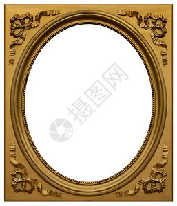 肖像白色背景上孤立的旧木形方圆金螺旋框架古典老的图片