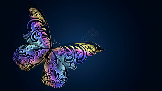 五彩缤纷质地黑暗背景上美丽的多彩鲜艳蝴蝶光照亮魔法图片