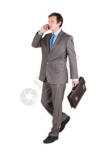 成功工作室青年商人用公文包在白色背景上被孤立领带图片