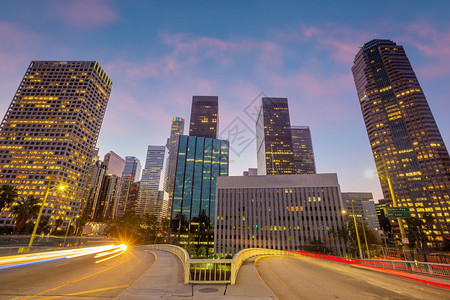 地标暮美国洛杉矶市下城中心天际洛杉矶市风景商业图片