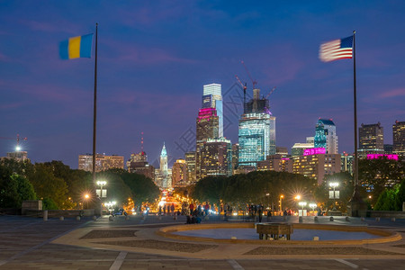 钟百汇风景美国日落时丽的费城天线高清图片