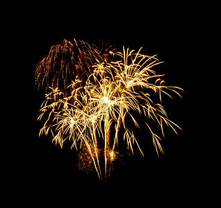 快乐的节日美丽金烟花在夜空中爆炸黑色背景与世隔绝的新年和周纪念概新和日的概第4名图片
