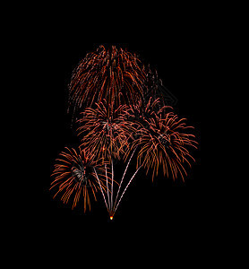 橙黑色的美丽红烟花在夜空中爆炸孤立于黑色背景新年和周纪念概下新年和周纪念的概日图片