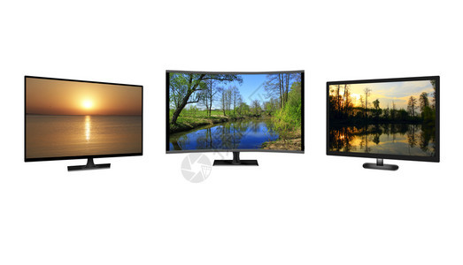 电子产品技术插图全HDTVLCD电视屏幕显示在白色平面高定界电视上孤立的自然4k监测器图像以现代电视机图像显示在白色背景上孤立的图片