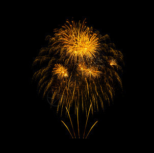 节日展示成功美丽的金烟花在夜空中爆炸黑色背景与世隔绝的新年和周纪念概新和日的概图片