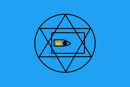 在SIM卡中全见眼睛三角在永恒的圆圈中masonic符号象征宇宙大建筑师观察所有人蓝色背景SIM卡中的全见眼睛电子几何无所不包图片