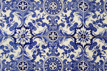 建筑学传统的葡萄牙瓷砖蓝色重复几何的图片