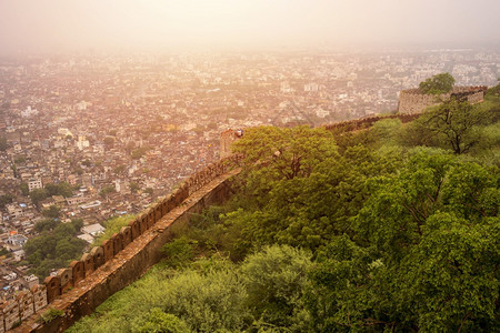 城市景观历史印度拉贾斯坦邦日落时从Nahargarh堡对斋浦尔的空中观察古老图片