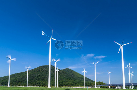 泰国Phitechaburi省电站风能涡轮机台太阳的变暖自然图片