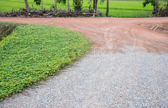 在稻田附近的灌溉运河沿线有泥土路和砂砾石地靠近街道环境图片