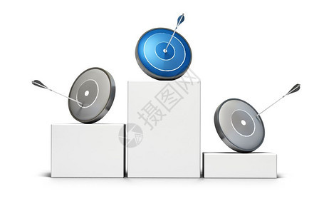 平台秩一种两个飞镖是灰色的第一个是蓝色的每目标都有一支箭射中图像是在白色背景的商业挑战上拍摄的掌声图片