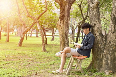 在公园里看书的年轻人图片