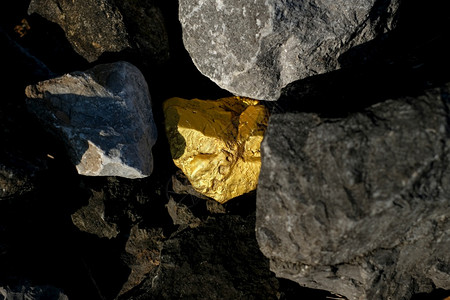 宝藏明亮的货币金宝石和灰花岗岩背景图片