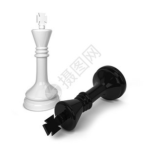 聪明的叉斗争象棋王击败了3D插图孤立在白色背景上图片