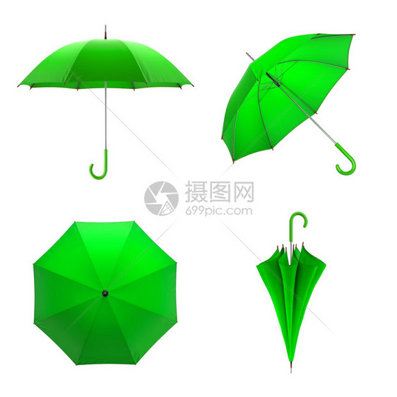 时尚孤立在白色背景3D插图上的绿色雨伞孤立在白色背景插图上的绿色雨伞白外部图片