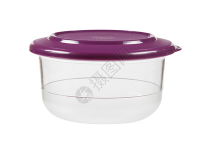 健康紫色的以塑料集装箱为食品用塑料容器隔离在白色和有剪片路条的白面上养护图片