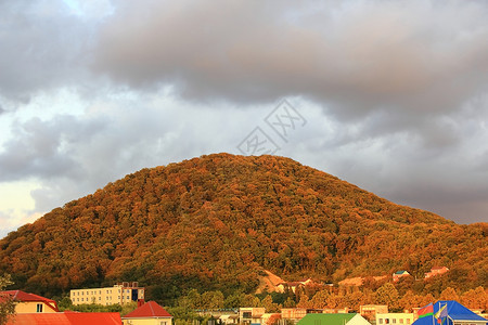 植物群高加索山区和村庄的夏季风景图树户外图片