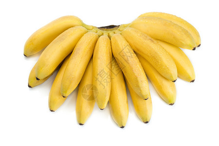 无花果新鲜超过天然的热带小香蕉在白色背景上排成一团图片