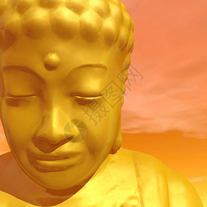 宗教的佛近距离靠一个金芽的在橙色背景下冥想金芽3D制成古董图片