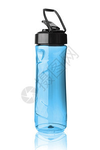 跳跃竞技矿物白背景孤立的塑料蓝色运动瓶子有剪切路径图片