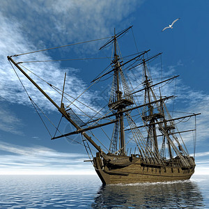 数字的旅行180年的美杜萨号法国护卫舰在海鸥旁边漂浮洋上3D鸟图片