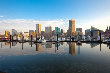 水旅行县美国马里兰州巴尔的摩市内港和码头下天际图片