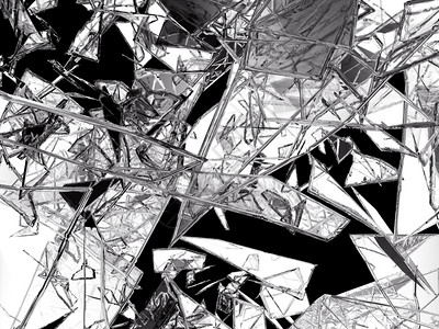 碰撞玻璃碎片破或裂成黑色3D插图抽象的事故图片