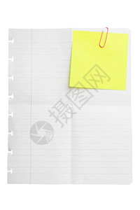 黄色的用具粘合剂在白背景和剪切路径上隔离的纸页剪贴张图片