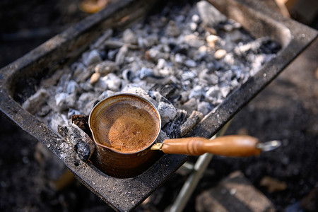 国民土耳其的咖啡壶土耳其的乌鲁克咖啡制成棕色的食物图片