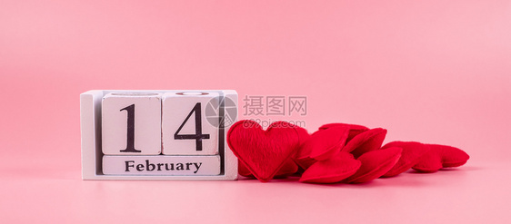 艺术问候信息红心形装饰2月14日历关于粉红色背景爱婚礼浪漫和情人节假日快乐的概念图片