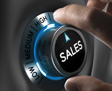 以两根手指蓝色和灰调标出最高位置的销售品按钮战略概念形象销售战略或业绩概念图像收入成功的音调图片