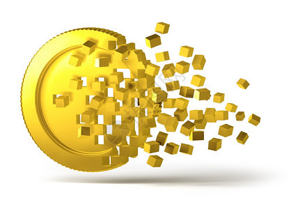 银行业破碎成零散的数码像素块3D加密货币价格概念3D加密货币价格概念金子融的图片