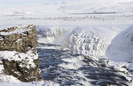 河景观冰地海沟的雪和瀑布地带的冰雪极限图片
