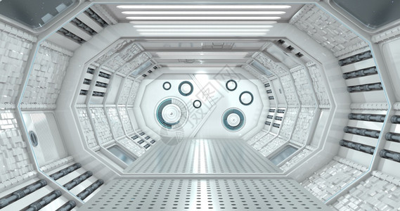 人们白光宇宙飞船反射走廊的内侧视线其中一扇门闭着背景为3D插图视背景为3D插图白色星舰反射走廊内的面背景为3D插图背景为3D插图图片
