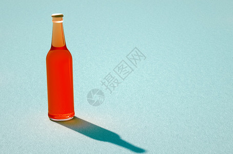 各种玻璃瓶蓝色底有阴影的各种玻璃瓶3D型全装和封闭的红玻璃瓶无标签Retro饮料瓶概念插图贮藏啤酒实际的图片