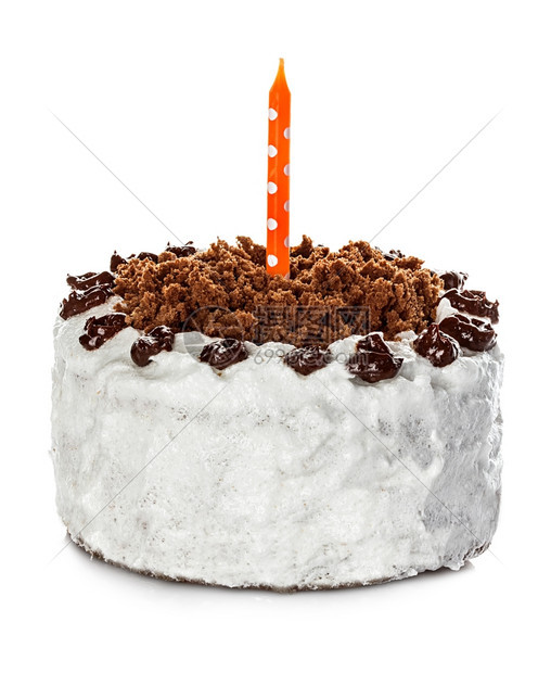 在白色背景上隔绝的蛋糕和蜡烛烘烤家结霜图片