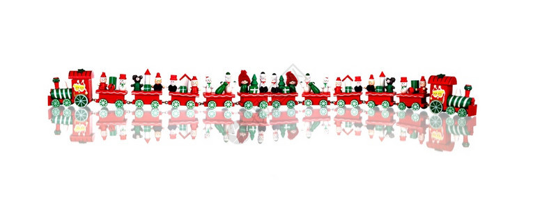 铁路颜色熊红圣诞火车在白色背景上被隔离图片