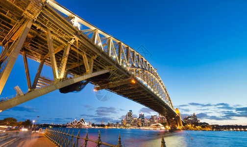 高架悉尼港桥晚上澳大利亚城市标志海洋图片