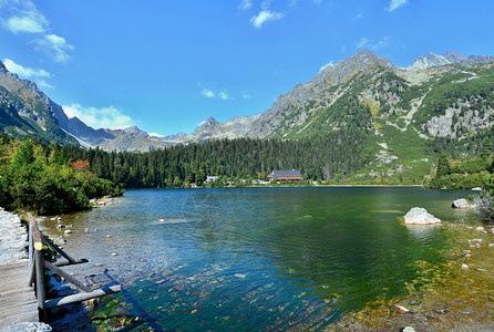 高塔特拉山脉冰湖PopradskePleso的宽角风景拍摄旅行观图片