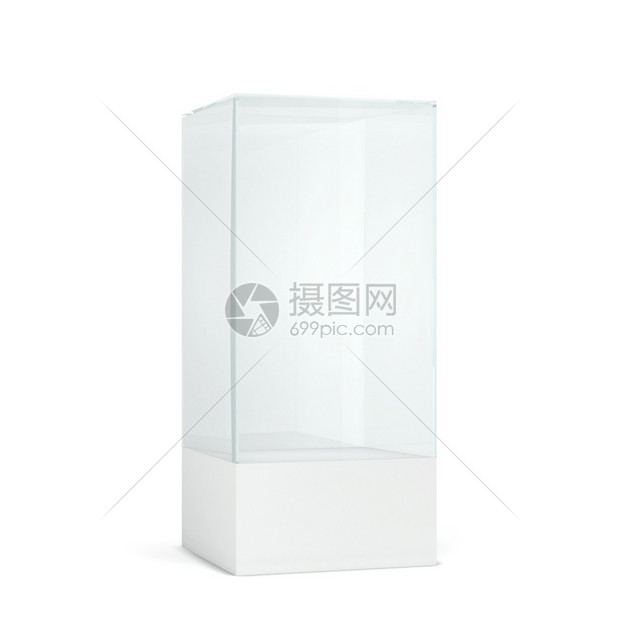 空玻璃显示3d插图以白色背景隔开空的博物馆白色图片