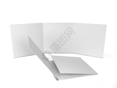 三折白色背景上孤立的空白传单模拟3d插图空的背景图片