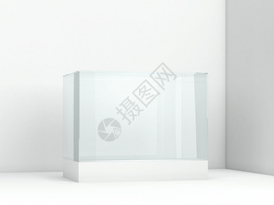 零售案子空玻璃显示3d插图以白色背景隔开图片