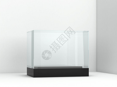 博物馆商品站立空玻璃显示3d插图以白色背景隔开图片