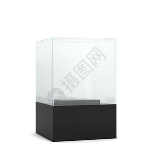 空玻璃显示3d插图以白色背景隔开案子盒零售图片