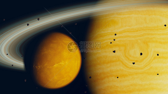 气巨行星和月3D自然宇宙的辉光图片